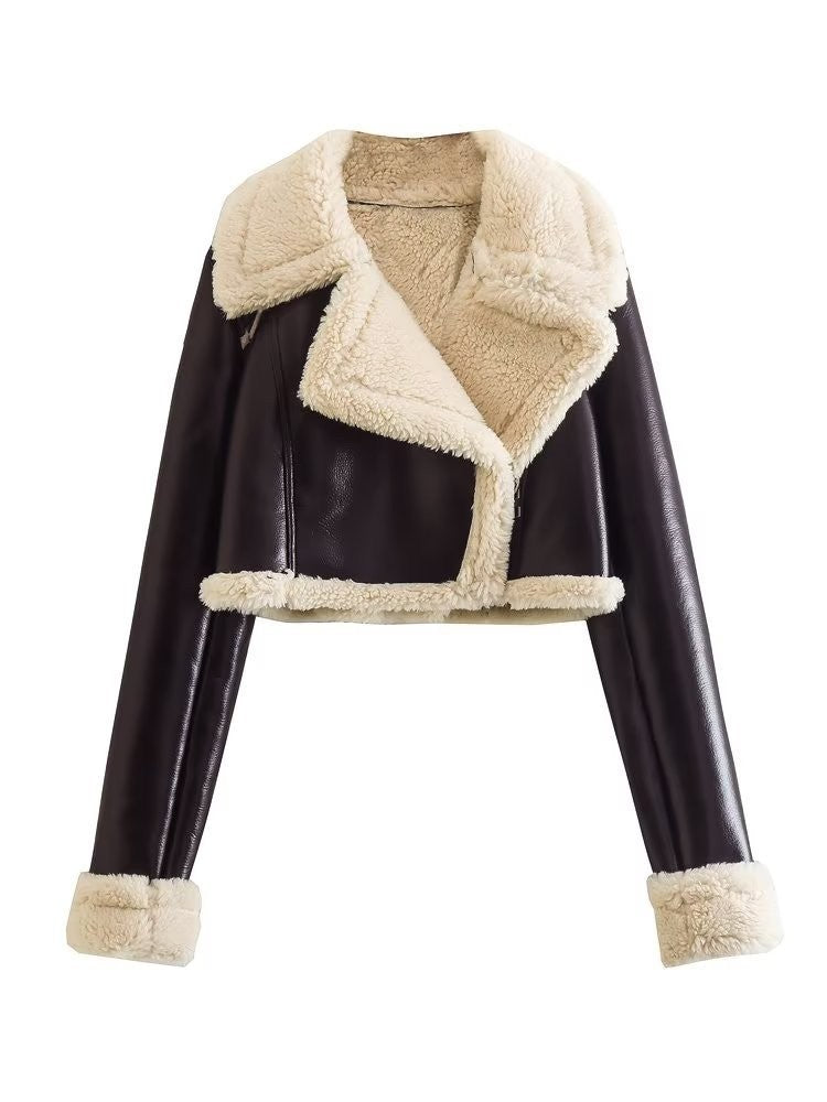 Fur Integrated Short Street Hot Girl Motorcycle Clothing Coat - Bellarte Enchanté Fur Integrated Short Street Hot Girl Motorcycle Clothing Coat
